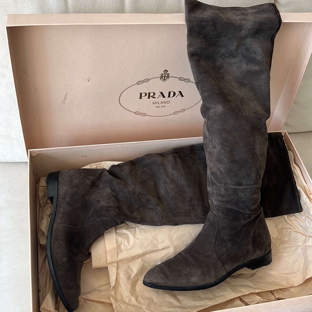 Prada Dark Brown Over the Knee Boots